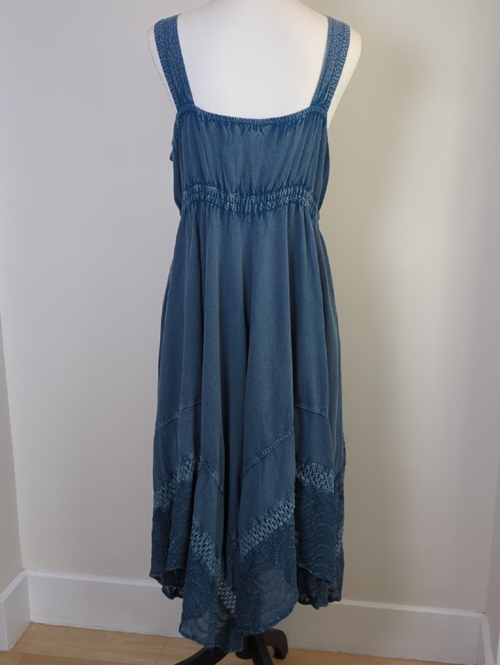 Vintage Magic Mineral Wash Floral Embroidered Handkerchief Midi Dress XL - Picture 3 of 14